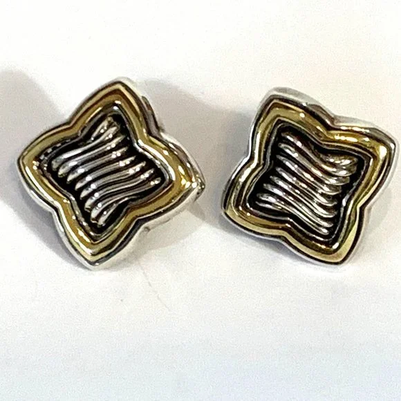 DAVID YURMAN Quatrefoil Earrings in Sterling Silver and 18K Yellow - Picture 1 of 16